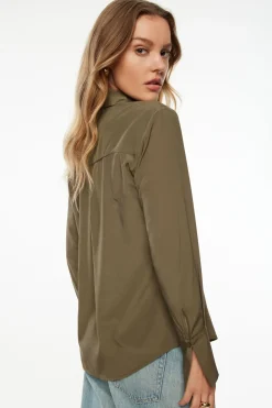 Blouses & Tops | Blouses & Tops-Dynamite Relaxed Airflow Shirt Brown