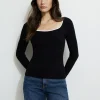 Tees & Tanks | Tees & Tanks-Dynamite Ribbed Contrast Long Sleeve T-Shirt Black