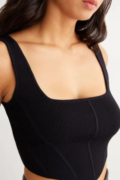Sweaters & Cardigans | Sweaters-Dynamite Ribbed Corset Top Black