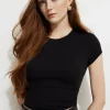 Tees & Tanks | Online Exclusives-Dynamite Ribbed Crewneck Waist T Shirt Black