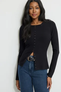Sweaters & Cardigans | Tees & Tanks-Dynamite Ribbed Flyaway Cardigan Black