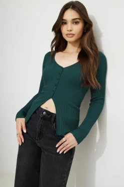 Sweaters & Cardigans | Sweaters-Dynamite Ribbed Flyaway Cardigan Green