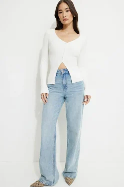Sweaters & Cardigans | Sweaters-Dynamite Ribbed Flyaway Cardigan White
