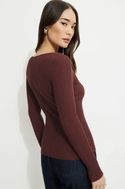 Online Exclusives | Sweaters-Dynamite Ribbed Flyaway Cardigan Burgundy