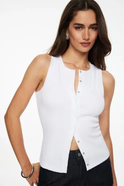 Tees & Tanks | Tees & Tanks-Dynamite Ribbed Flyaway Top White
