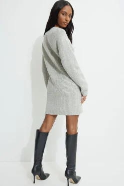 Dresses & Jumpsuits | Bestsellers-Dynamite Ribbed Mini Sweater Dress Grey