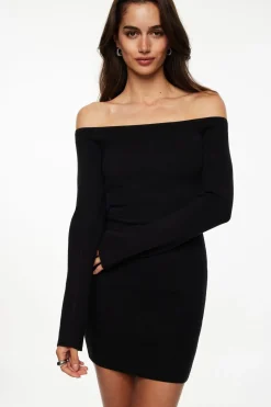 Dresses & Jumpsuits | New Dresses-Dynamite Ribbed Off Shoulder Mini Dress Black
