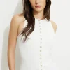 Sweaters & Cardigans | Sweaters-Dynamite Ribbed Pearl Button Vest White