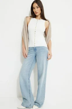 Sweaters & Cardigans | Sweaters-Dynamite Ribbed Pearl Button Vest White
