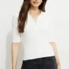 Sweaters & Cardigans | Short Sleeve Tops-Dynamite Ribbed Quarter Sleeve Polo White