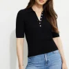Sweaters & Cardigans | Sweaters-Dynamite Ribbed Quarter Sleeve Polo Black