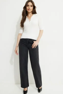 Sweaters & Cardigans | Short Sleeve Tops-Dynamite Ribbed Quarter Sleeve Polo White