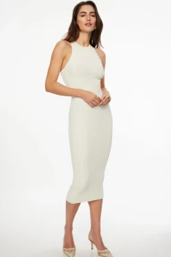 Midi & Maxi Dresses | Sweater Dresses-Dynamite Ribbed Racerback Midi Dress White