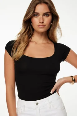 Tees & Tanks | Online Exclusives-Dynamite Ribbed Scoop Neck T Shirt Black