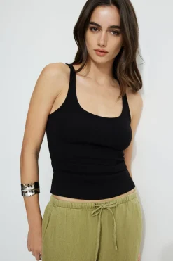 Tees & Tanks | Tees & Tanks-Dynamite Ribbed Scoop Neck Tank Top Black