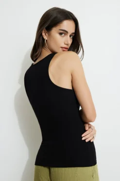 Tees & Tanks | Tees & Tanks-Dynamite Ribbed Scoop Neck Tank Top Black
