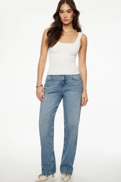 Sweaters & Cardigans | Sweaters-Dynamite Ribbed Square Neck Tank Top White