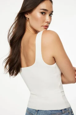 Sweaters & Cardigans | Sweaters-Dynamite Ribbed Square Neck Tank Top White