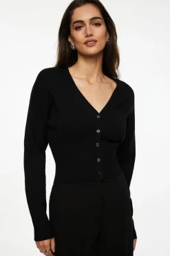Sweaters & Cardigans | Sweaters-Dynamite Ribbed V-Neck Cardigan Black