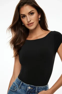 Tees & Tanks | Tees & Tanks-Dynamite Romie Sculpt Boat Neck Bodysuit Black