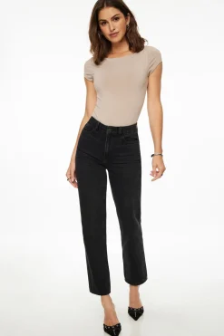 Tees & Tanks | Short Sleeve Tops-Dynamite Romie Sculpt Boat Neck Bodysuit Gray