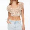 Blouses & Tops-Dynamite Rosalia Short Sleeve Ruffle Top Brown