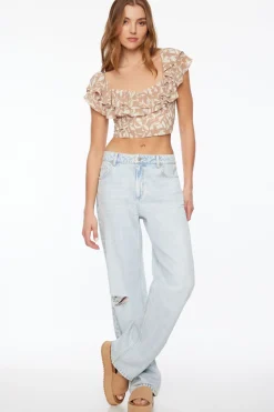 Blouses & Tops-Dynamite Rosalia Short Sleeve Ruffle Top Brown