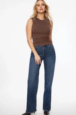 Tees & Tanks | Tees & Tanks-Dynamite Ruched Crewneck Top Brown
