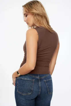 Tees & Tanks | Tees & Tanks-Dynamite Ruched Crewneck Top Brown