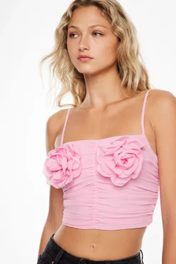 Blouses & Tops | Blouses & Tops-Dynamite Ruched Crop Top With Rosette Pink