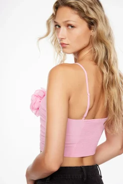 Blouses & Tops | Blouses & Tops-Dynamite Ruched Crop Top With Rosette Pink