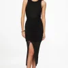 Dresses & Jumpsuits | Midi & Maxi Dresses-Dynamite Ruched Mesh Maxi Dress BLACK