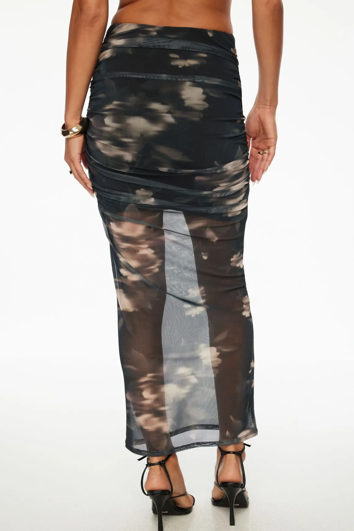 Skirts & Skorts | Matching Sets-Dynamite Ruched Mesh Maxi Skirt Black