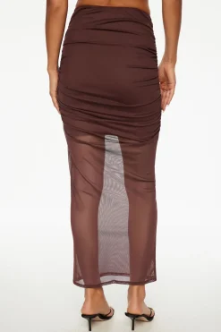 Skirts & Skorts | Skirts-Dynamite Ruched Mesh Maxi Skirt Burgundy