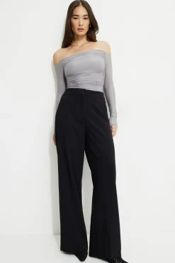 Tees & Tanks | Online Exclusives-Dynamite Ruched Off Shoulder Jersey Bodysuit Gray