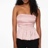 Blouses & Tops | Blouses & Tops-Dynamite Ruched Peplum Satin Top Pink