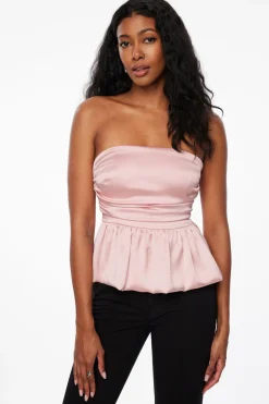 Blouses & Tops | Blouses & Tops-Dynamite Ruched Peplum Satin Top Pink
