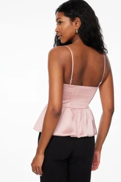 Blouses & Tops | Blouses & Tops-Dynamite Ruched Peplum Satin Top Pink