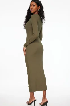Dresses & Jumpsuits | Midi & Maxi Dresses-Dynamite Ruched Ribbed Maxi Dress Green