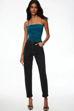 Tees & Tanks | Tees & Tanks-Dynamite Ruched Tube Bodysuit Blue