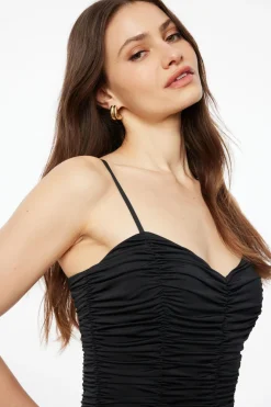 Dresses & Jumpsuits | Midi & Maxi Dresses-Dynamite Ruched V-Neck Midi Dress Black