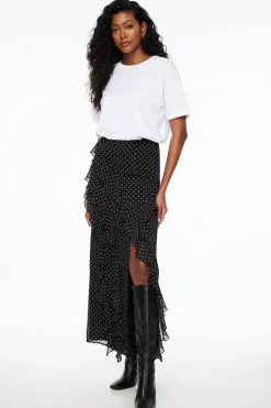 Skirts & Skorts | Skirts-Dynamite Ruffled Polka Dot Maxi Skirt Black