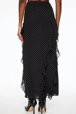 Skirts & Skorts | Skirts-Dynamite Ruffled Polka Dot Maxi Skirt Black