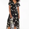 Dresses & Jumpsuits | Midi & Maxi Dresses-Dynamite Ruffled Wrap Midi Dress Black