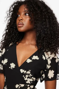 Dresses & Jumpsuits | Midi & Maxi Dresses-Dynamite Ruffled Wrap Midi Dress Black