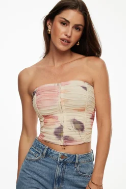Tees & Tanks | Sleeveless Tops-Dynamite Salma Ruched Mesh Bustier Top Pink