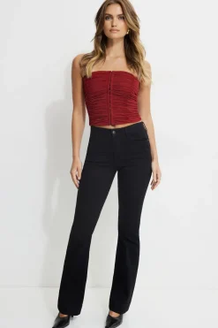 Tees & Tanks | Online Exclusives-Dynamite Salma Ruched Mesh Bustier Top Red