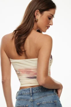 Tees & Tanks | Sleeveless Tops-Dynamite Salma Ruched Mesh Bustier Top Pink