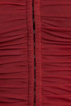 Tees & Tanks | Online Exclusives-Dynamite Salma Ruched Mesh Bustier Top Red