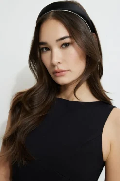 Hair Accessories-Dynamite Satin Gem Headband Black